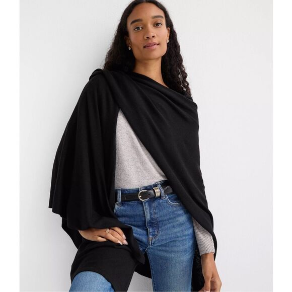 LOFT $89 Travel Wrap sweater shawl kimono Black ONE SIZE NEW - Picture 3 of 11